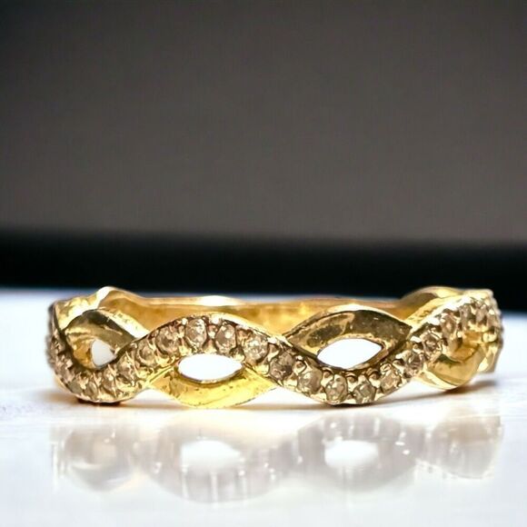 10k Yellow Gold & Genuine Diamond Eternity Infinity Band Ring TESTED Size 6 - Picture 7 of 8